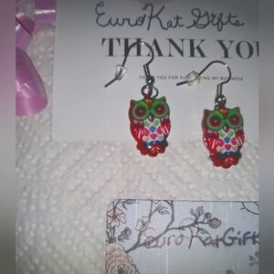 COLORFUL Owl Dangle Earrings Mystical Wise Hoot Bird lover animal Jewelr…